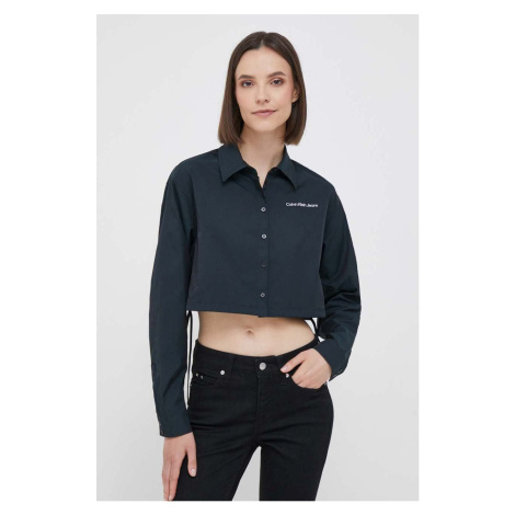 Košile Calvin Klein Jeans dámská, černá barva, relaxed, s klasickým límcem