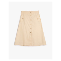 Koton Flared Midi Skirt With Button Detailed Linen Blend