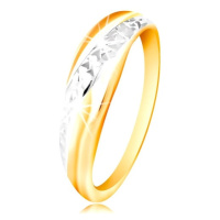 Prsten ze zlata 585 - linie z bílého a žlutého zlata, blýskavý broušený povrch