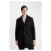 DEFACTO Men's Black Relax Fit Relaxed Fit Shirt Collar Buttoned Long Stamp Coat with Pockets