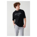 Avva Men's Black Oversize 100% Cotton Crew Neck T-Shirt with text printed on the front