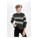 DEFACTO Boy Regular Fit Crew Neck Diamond Patterned Knitwear Sweater