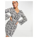 NaaNaa long sleeve plunge dress in black and white