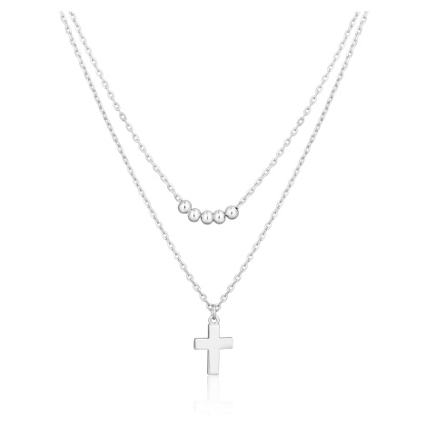 JVD Dvojitý stříbrný náhrdelník Křížek SVLN0395X610045