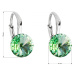 Stříbrné náušnice visací s krystaly Swarovski zelené kulaté 31229.3 Chrysolite