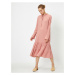 Koton Women's Pink Long Sleeve Lace-Up Crepe Dress