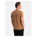 Ombre Clothing Bavlněné pánské hnědé tričko s výstřihem do V V8-TSBS-0145