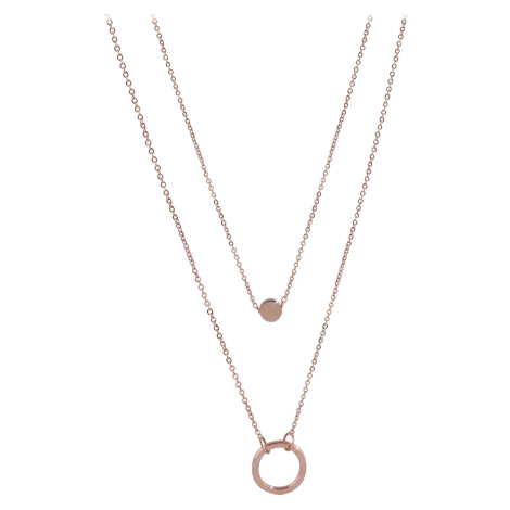 Troli Dvojitý náhrdelník s kroužkovými přívěsky z růžově pozlacené oceli