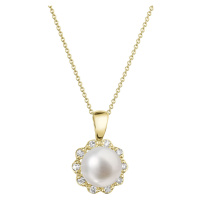 Evolution Group Zlatý 14 karátový náhrdelník kytička s bílou říční perlou a brilianty 92PB00036