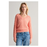 SVETR GANT TEXTURED KNIT V-NECK růžová