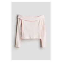 H & M - Žebrovaný top's odhalenými rameny - růžová