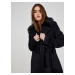 Černý dámský vlněný kabát z umělého kožíšku Guess Brenda