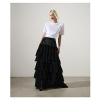 Sukně karl lagerfeld maxi frill skirt black