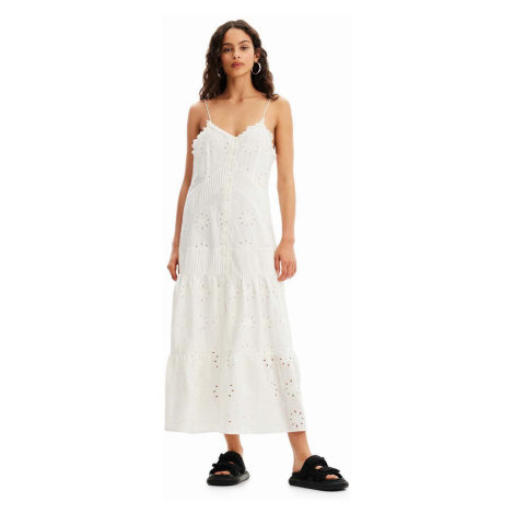 Bavlněné šaty Desigual bílá barva, midi