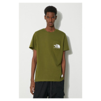 Bavlněné tričko The North Face Berkeley California Pocket S/S Tee zelená barva, s potiskem, NF0A