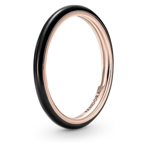 Pandora Minimalistický bronzový prsten s černým smaltem Rose 189655C01