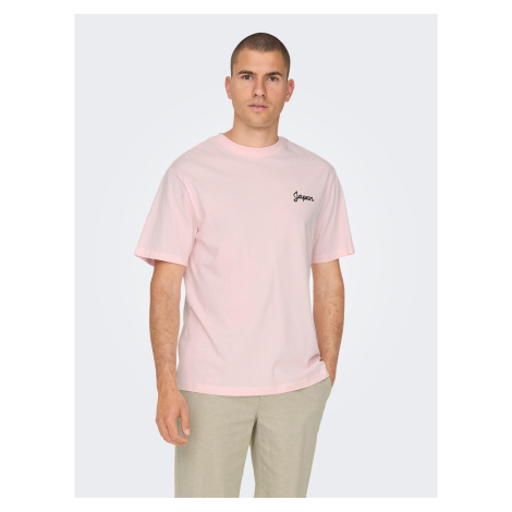 Světle růžové pánské tričko s potiskem na zádech ONLY & SONS Jp