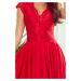 PATRICIA - Červené dámské šaty s delším zadním dílem a krajkovým výstřihem 300-2