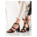 Exkluzívní  sandály dámské černé na širokém podpatku