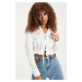 Trendyol Ecru Crop Woven Tie Cotton Shirt