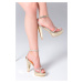 Mio Gusto Stone Gold Color Women's Platform Heeled Evening Shoes