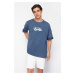 Trendyol Indigo Oversize/Wide Cut Vintage Faded Effect 100% Cotton T-Shirt