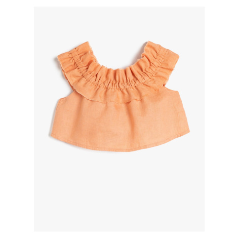 Koton Linen Crop Off Shoulder Ruffle Off Shoulder