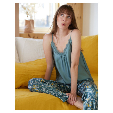 Pyžamový saténový jednobarevný top s krajkou Blancheporte