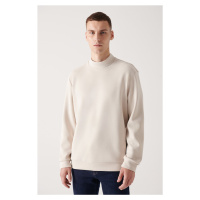 Avva Men's Beige Half Turtleneck Soft Touch Regular Fit Sweatshirt