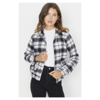 Trendyol Black Plaid Bomber Cachet Coat