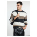 Trendyol Mink Oversize Crew Neck Color Blocked Knitwear Sweater