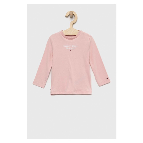 Kojenecké tričko s dlouhým rukávem Tommy Hilfiger růžová barva, s potiskem