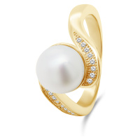 Brilio Silver Půvabný pozlacený prsten s pravou perlou RI061Y