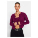 Trendyol Purple Crop Soft Textured Button Detailed Blouse Cardigan Knitwear Suit