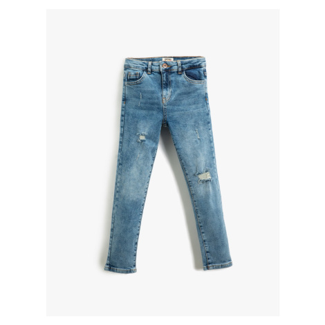 Koton Denim Trousers Worn Detailed Cotton Slim Jeans with an Adjustable Elastic Waist.