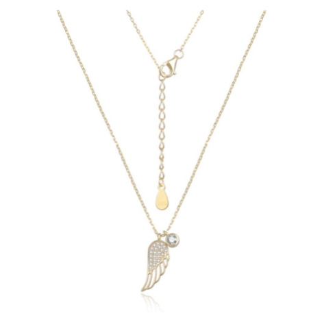 Dámský stříbrný pozlacený náhrdelník andělské křídlo se zirkonem STNAH148F Ego Fashion