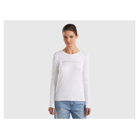 Benetton, Long Sleeve White T-shirt In 100% Cotton United Colors of Benetton