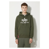 Mikina Alpha Industries Basic Hoodie pánská, zelená barva, s kapucí, s potiskem, 178312.257-gree