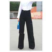 Madmext Black Torn Detailed Palazzo Jeans