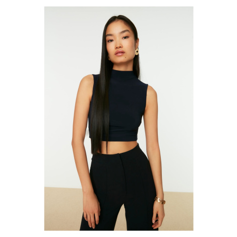 Trendyol Navy Blue High Neck Crop Knitted Blouse