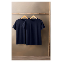 Trendyol Navy Blue Basic Slim Fit 100% Cotton 2-Pack Crew Neck Short Sleeve T-Shirt