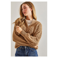 Bianco Lucci Women's Hair Braided Buttoned Knitwear Sweater