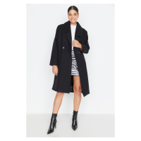 Trendyol Black Oversized Wide Collar Detailní razítkovaný kabát