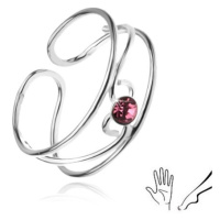 Prsten ze stříbra 925, vlnky s růžovým kamínkem