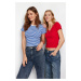Trendyol Pack of 2 Plain Red V-Neck and Striped Navy Blue Crew Neck Knitted Blouse