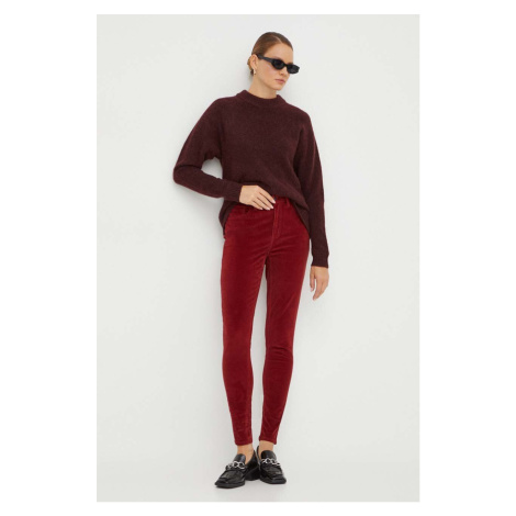 Manšestrové kalhoty Levi's 721 HIGH RISE SKINNY vínová barva, high waist Levi´s