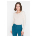 Trendyol Stone Crew Neck Low-Cut Back Long Sleeved Flexible Knitted Body with Snap Button