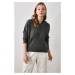 Trendyol Anthracite Hooded Knitwear Sweater