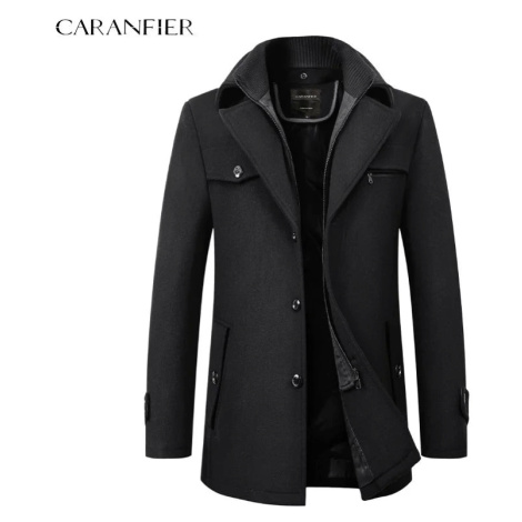 Elegantní kabát z vlny s odnímatelným límcem - ČERNÝ CARANFLER