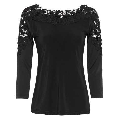 Triko s háčkovanou krajkou, 3/4 rukáv Bonprix